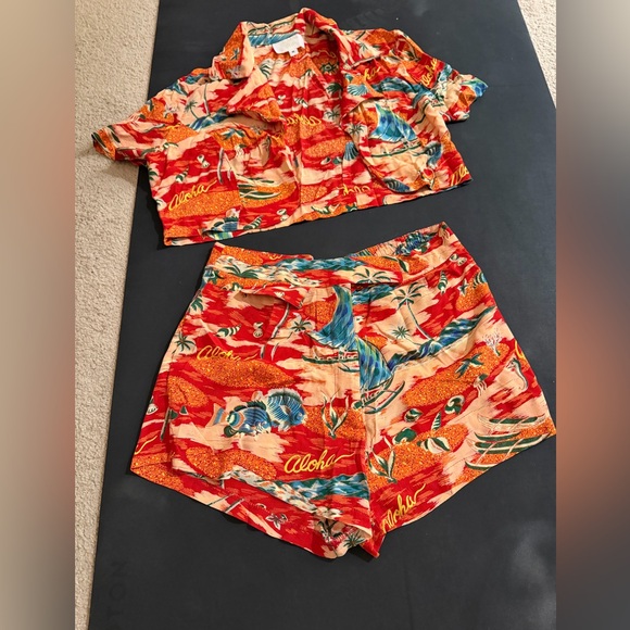 Anna Sui Pants - Rare 1995 Anna Sui Red Aloha Two-Piece Set – Vintage 90s